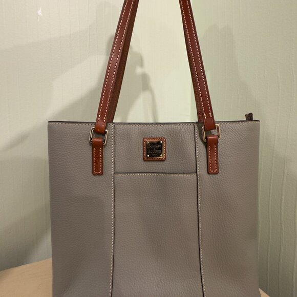 Dooney & Bourke Pebble Leather Lexington Shopper Tote – Light Grey | Like New - Picture 2 of 16